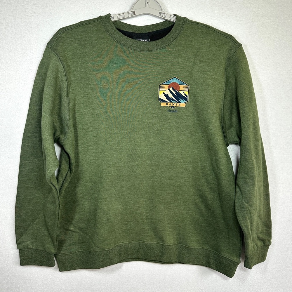 Banff Canada Sweatshirt Men's 2XL Green Crew Neck Graphic Print Pullover New